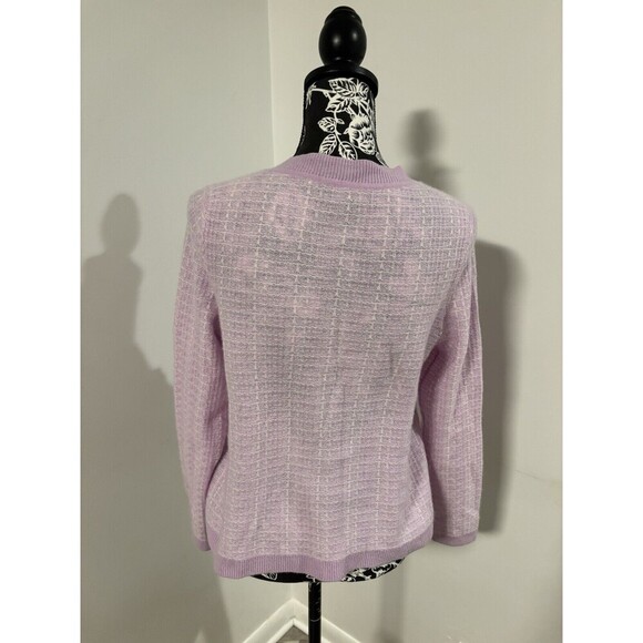BLOOMINGDALES Purple Pink Pearl Buttons 2-Ply Cashmere Jacket Cardigan Medium - Picture 4 of 6